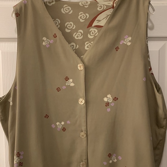 DAVID DART(NEIMAN MARCUS) SKIRT SET-REVERSIBLE VEST SZ XL MOSS/FLORAL RAYON - Picture 2 of 9